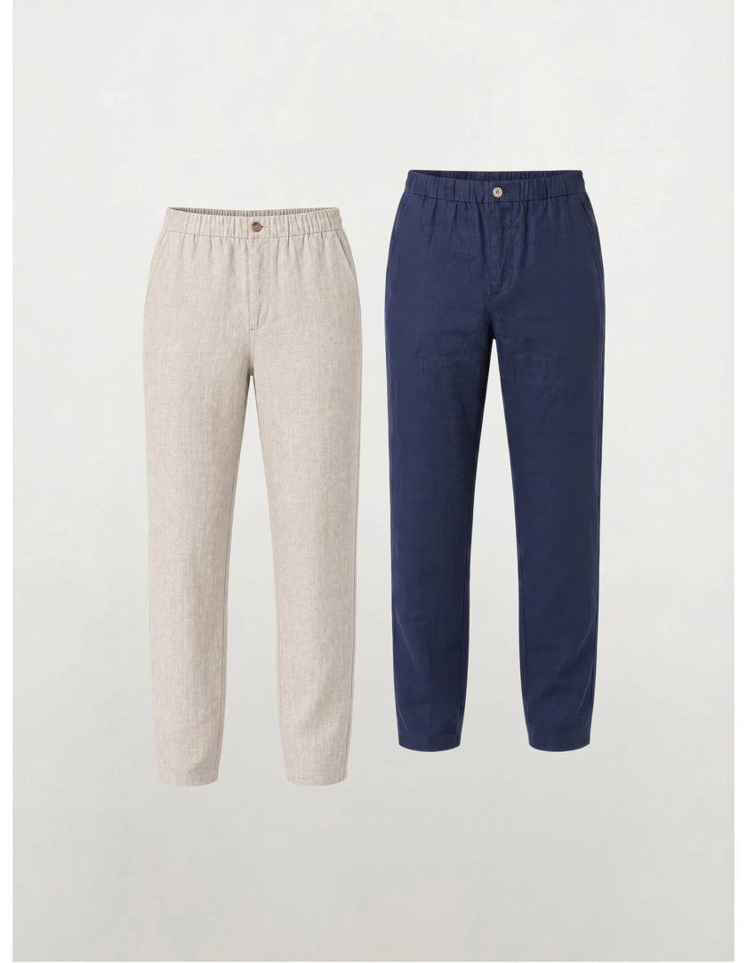 100 % europäische Leinen-Bundfaltenhose — 2er-Pack
